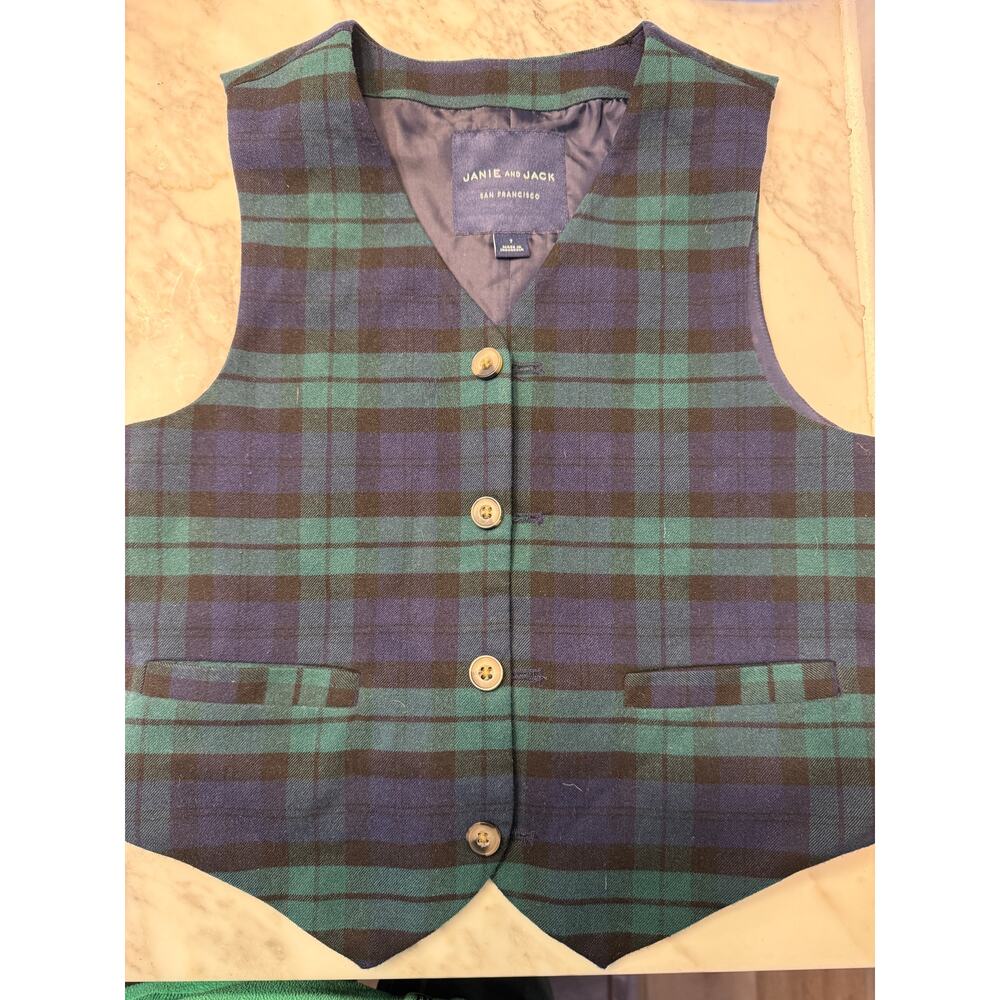 Janie & Jack blue and green plaid vest size 7